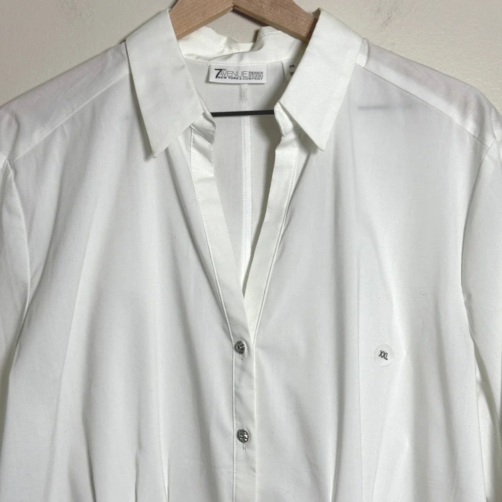 7th Ave NY & Co NEW Womens Button Up Shirt XXL White Jewel Buttons Office Career - Picture 5 of 9
